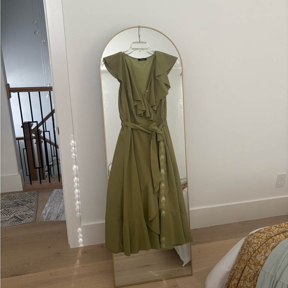 Elegant Olive Green Ruffle Dress